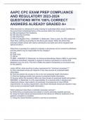 AAPC CPC EXAM PREP COMPLIANCE AND REGULATORY 2023-2024 QUESTIONS WITH 100% CORRECT ANSWERS ALREADY GRADED A+ 