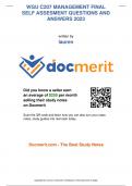 WGU C207 MANAGEMENT FINAL SELF ASSESMENT QUESTIONS AND ANSWERS 2023 written by lauren Did you know a seller earn an average of $250 per month selling their study notes on Docmerit Scan the QR-code and learn how you can also turn your class notes, study gu