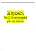 CIE Physics GCSE Topic 1.2 – Motion well summarized updated to the latest syllabus