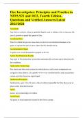 Fire Investigator: Principles and Practice to NFPA 921 and 1033, Fourth Edition-Questions and Verified Answers/Latest 2023/2024