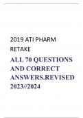 2019 ATI PHARM  RETAKE  ALL 70 QUESTIONS AND CORRECT ANSWERS.REVISED 2023//2024 