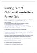 Nursing Care of  Children Alternate Item  Format Quiz