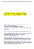  HESI A2 - Critical Thinking- Rationale questions and answers 100% verified.