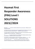 Hazmat First  Responder Awareness  (FRA) Level I SOLUTIONS  2023//2024