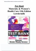 Test Bank For Maternity and Women's Health Care 12th Edition By Deitra Leonard Lowdermilk, Shannon E. Perry, Mary Catherine Cashion, Ellen Olshansky, Kathryn Rhodes Alden | Chapter 1 – 37, Latest Edition ..........@Recommended                        