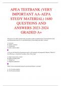 APEA TESTBANK (VERY  IMPORTANT AA-AEPA  STUDY MATERIAL) 1680  QUESTIONS AND  ANSWERS 2023-2024  GRADED A+