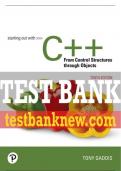 Test Bank For Starting Out with C++ from Control Structures to Objects 10th Edition All Chapters - 9780137450626