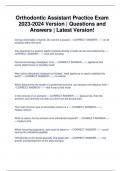 Orthodontic Assistant Practice Exam 2023-2024 Version | Questions and Answers | Latest Version!