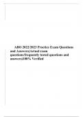 ABO 2022/2023 Practice Exam Questions and Answers(Actual exam questions/frequently tested questions and answers)100% Verified