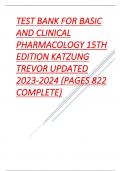 TEST BANK FOR BASIC AND CLINICAL PHARMACOLOGY 15TH EDITION KATZUNG TREVOR UPDATED  COMPLETE CHATERS, LATEST UPDATE 