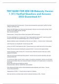 TEST BANK FOR HESI OB Maternity Version 1 (V1) Verified Questions and Answers 2023 Guaranteed A+