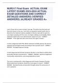 NUR317 Final Exam  ACTUAL EXAM  LATEST EXAMS 2023-2024 ACTUAL EXAM QUESTIONS AND CORRECT DETAILED ANSWERS (VERIFIED ANSWERS) |ALREADY GRADED A+   