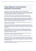 Texas Adjuster Licensing Exam Questions and Answers Graded A