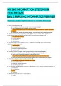 NR 360 INFORMATION SYSTEMS IN HEALTH CARE  Quiz 3 NURSING INFORMATICS VERIFIED