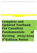 Complete and Updated Testbank For Canadian Fundamentals of Nursing 2023/2024 7thEdition Potter     