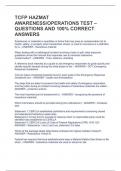 TCFP HAZMAT AWARENESS/OPERATIONS TEST – QUESTIONS AND 100% CORRECT ANSWERS