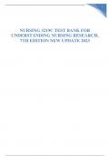 NURSING 3219C TEST BANK FOR UNDERSTANDING NURSING RESEARCH, 7TH EDITION NEW UPDATE 2023-2024 GRADED A+