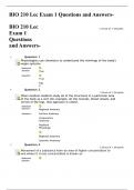 BIO 210 Lec Exam 1 Questions and Answers