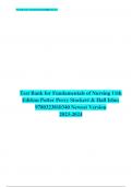 Test Bank for Fundamentals of Nursing 11th  Edition Potter Perry Stockert & Hall Isbn:  9780323810340 Newest Version 2023-2024