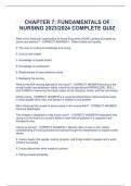 CHAPTER 7: FUNDAMENTALS OF  NURSING 2023/2024 COMPLETE QUIZ