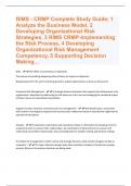 RIMS - CRMP Complete Study Guide; 1 Analyze the Business Model, 2 Developing Organizational Risk Strategies, 3 RIMS CRMP-Implementing the Risk Process, 4 Developing Organizational Risk Management Competency, 5 Supporting Decision Making, Questions and Ans