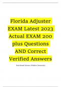 Florida Adjuster EXAM Latest 2023 Actual EXAM 200 plus Questions AND Correct Verified Answers