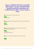 Exam 1: NUR256/ NUR 256 (Latest 2023/ 2024 Updates STUDY BUNDLE) Concepts of Mental Health Nursing Exam Reviews| Questions and Verified Answers| 100% Correct| Grade A- Galen 