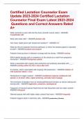 Certified Lactation Counselor Exam  Update 2023-2024 Certified Lactation  Counselor Final Exam Latest 2023-2024  Questions and Correct Answers Rated  A+