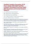 Certified Lactation Counselor (CLC) Exam Update 2023-2024 Certified  Lactation Counselor Final Exam 2023- 2024 Questions and Correct Answers  Rated A+