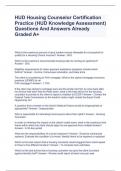 HUD Housing Counselor Certification Practice (HUD Knowledge Assessment) Questions And Answers Already Graded A+