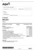 AQA A Level BIOLOGY Paper 1,2, 3 June 2023 official question papers and mark schemes