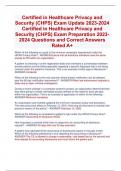 Certified in Healthcare Privacy and  Security (CHPS) Exam Update 2023-2024  Certified in Healthcare Privacy and  Security (CHPS) Exam Preparation 2023- 2024 Questions and Correct Answers  Rated A+