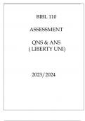 BIBL 110 ASSESSMENT QNS & ANS ( LIBERTY UNI ) 2023.