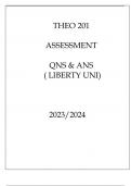 THEO 201 ASSESSMENT QNS & ANS ( LIBERTY UNI ) 2023.