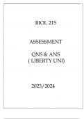 BIOL 215 ASSESSMENT QNS & ANS ( LIBERTY UNI ) 20232024.