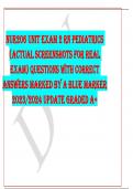 NUR206 UNIT EXAM 2 RN PEDIATRICS (ACTUAL SCREENSHOTS FOR REAL EXAM) QUESTIONS WITH CORRECT ANSWERS MARKED BY A BLUE MARKER 20232024 UPDATE GRADED A+ 