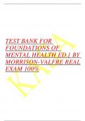 TEST BANK FOR  FOUNDATIONS OF  MENTAL HEALTH ED.[ BY  MORRISON-VALFRE REAL EXAM 100%