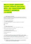 NR 511 EXAM QUESTIONS LATEST UPDATE 2023|2024  WITH 130+ QUESTIONS AND CORRECT ANSWERS | A+GRADE 1. Define diagnostic reasoning Reflective thinking because thhe process involves questioning one's thinking to determine if all possible avenues have been 