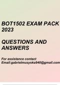 Plant Biodiversity and Environmental Botany(BOT1502 Exam pack 2023)