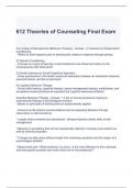 612 Theories of Counseling Final Exam with complete solutions