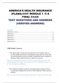  AMERICA'S HEALTH INSURANCE (PLANS) AHIP MODULE 1 -5 & FINAL EXAM TEST QUESTIONS AND ANSWERS (VERIFIED ANSWERS)