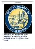 California RDA Study Guide Exam Questions with Correct Answers; Already Graded A+ Updated 2023-2024.