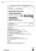 Pearson Edexcel Level 3 GCE Geography Advanced Subsidiary PAPER 1 JUNE 2023 QUESTION PAPER: Dynamic Landscapes