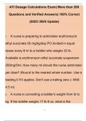 ATI Dosage Calculations Exam[ More than 200 Questions and Verified Answers]  (2023/ 2024 ) 100% Correct