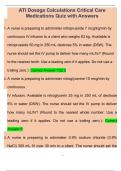 ATI Dosage Calculations Critical Care Medications/ ATI Dosage Calculations Critical Care Medications Quiz with Answers