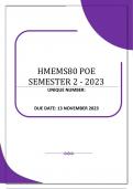 HMEMS80 PORTFOLIO OF EVIDENCE SEMESTER 2 - 2023