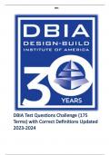 DBIA Test Questions Challenge (175 Terms) with Correct Definitions Updated 2023-2024 