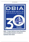 DBIA - Project Delivery Exam Questions with Detailed Solutions Graded A+ Updated 2023-2024.  