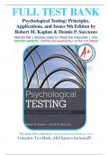 Test Bank for Psychological Testing: Principles, Applications, and Issues 9th Edition (Kaplan, 2017), All Chapters 1-21 |ISBN: 9781337098137  