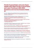 Florida Funeral Rules and Laws Exam  Update 2023-2024 Florida Funeral Rules  and Laws Final Exam 2023-2024  Questions and Correct Answers Rated  A+